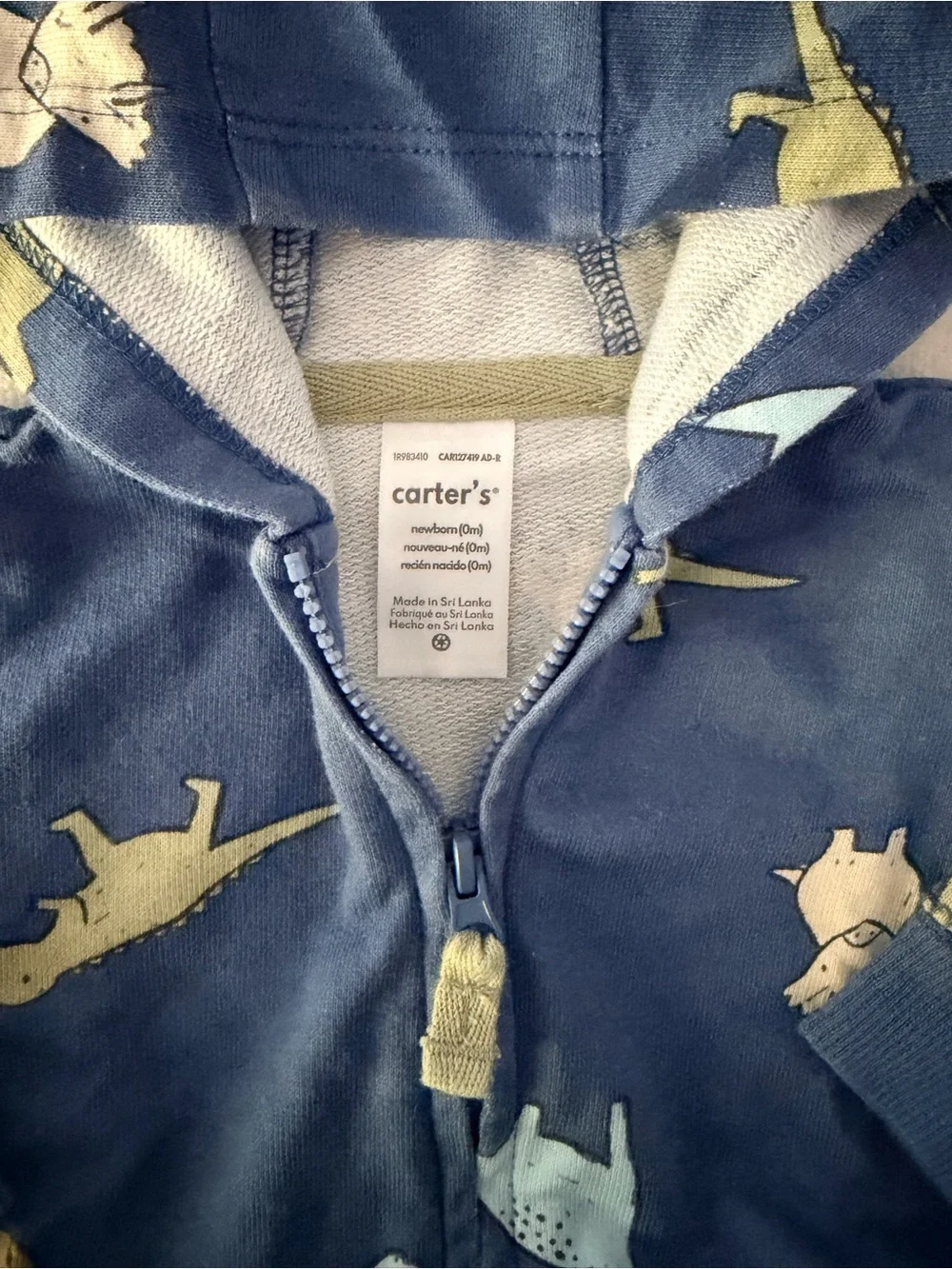 Baby Boys’ Blue Dinosaur Zip-Up Hoodie